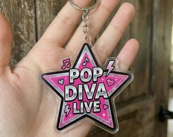 Pop Diva Live Keychain Pink Star Bag Charm Neon Music Aesthetic Acrylic Keyring Concert Gift
