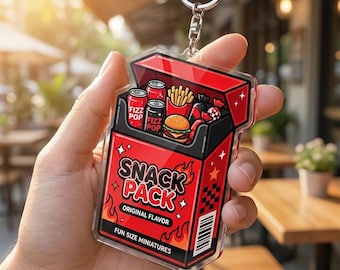 Snack Pack Keychain Red Hamburger Bag Charm Kawaii Fast Food Acrylic Keyring Creative Gift