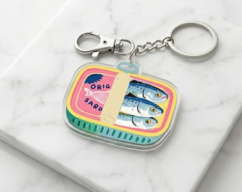 Colorful Sardine Tin Keychain, Cute Fish Can Keyring, Quirky Food Lover Gift