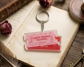 Club of Enemies to Lovers Keychain, Romance Reader Ticket Keyring, Bookish Gift for Her, Cute Pink Acrylic Bag Charm