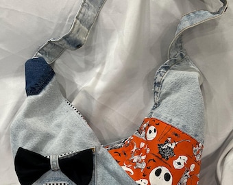 Upcycled Denim Nightmare Before Christmas fall Halloween tote purse, disney bag, hobo purse tote bag