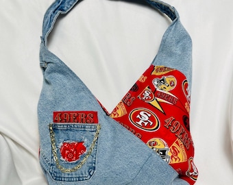 upcycled Denim 49er sports tote hobo purse bag