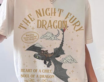 Koszulka z motywem smoka „Nocna Furia”, koszulka z motywem smoka bezzębnego, koszulka z motywem fantasy wikingów, koszulka z motywem „Jak wytresować smoka”, uroczy prezent dla jeźdźca smoków, koszulka dla miłośnika filmów
