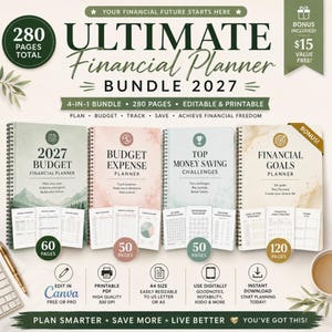 Ultimate Financial Planner Bundle 2027 | Budgeting, Expense Tracker and Money Saving Challenges | Editable Canva Template and Printable PDF
