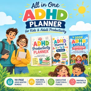 ADHD Planner and Kids Activity Bundle ADHD Skills Workbook for Kids and Adults Productivity Journal Printable Canva Template Digital Planner