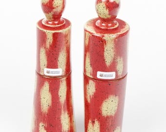 Handmade Hand Painted Salt and Pepper Grinder Set - Ceramic Mills, Artisan Gift for Christmas & Rustic Kitchen Lover