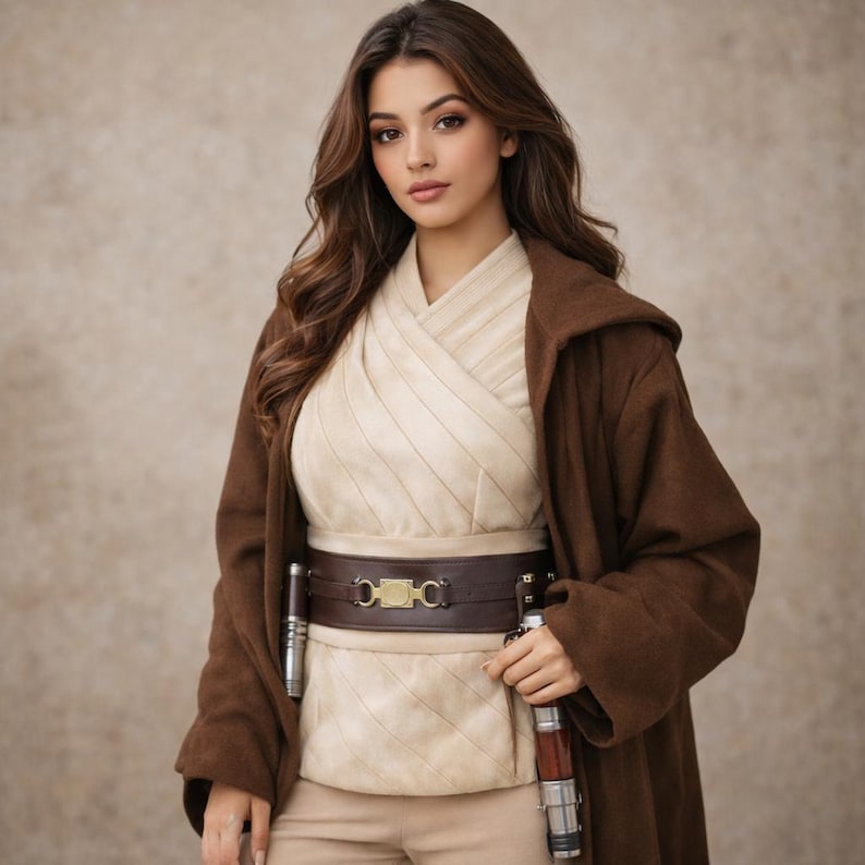 Women Jedi Costume Brown Cloak Outfit | Female Warrior Cosplay Costume | Fantasy Robe Coat image 2