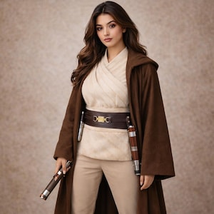 Women Jedi Costume Brown Cloak Outfit | Female Warrior Cosplay Costume | Fantasy Robe Coat image 5