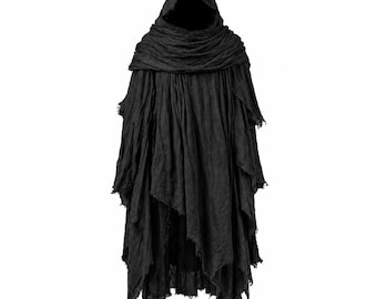 Black Hooded Wraith Cloak, Gothic Fantasy Costume, Medieval Reaper Cape