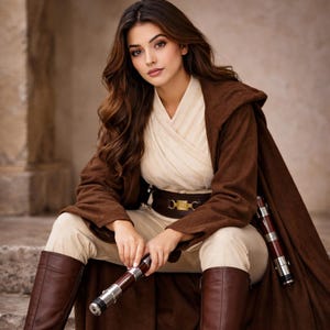Women Jedi Costume Brown Cloak Outfit | Female Warrior Cosplay Costume | Fantasy Robe Coat image 3