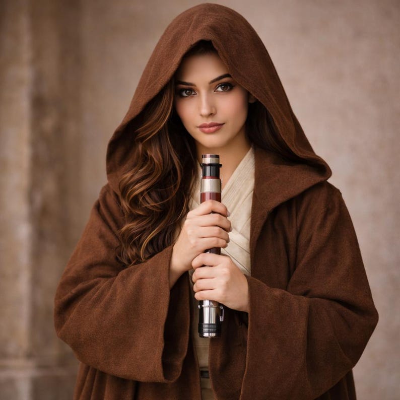 Women Jedi Costume Brown Cloak Outfit | Female Warrior Cosplay Costume | Fantasy Robe Coat image 4