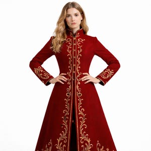 long red dress coat long winter coat, red coat, maxi coat, wool coat, Dress coat, swing coat, princess coat, womens coats, ladies coats, Mod clothing, 1104#
