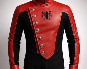 Inspired By Spiderman Red & Black Leather Jacket