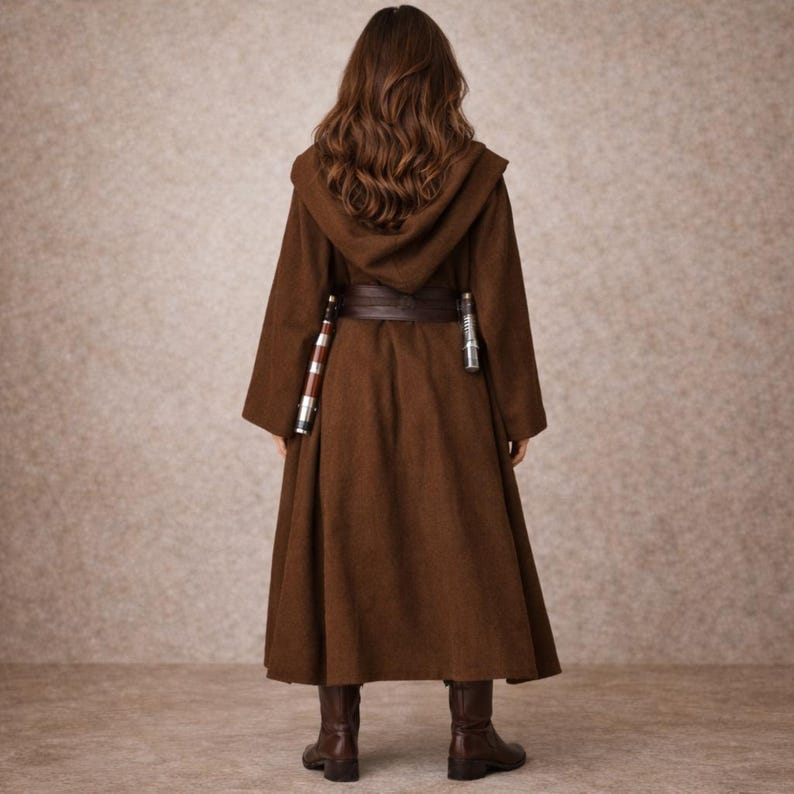 Women Jedi Costume Brown Cloak Outfit | Female Warrior Cosplay Costume | Fantasy Robe Coat image 6