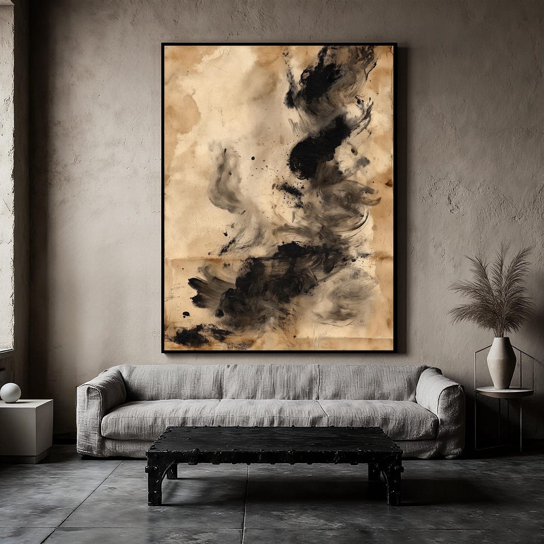 Picture Idea: Original Abstract Expressionist Oil Painting Contemporary Beige Black