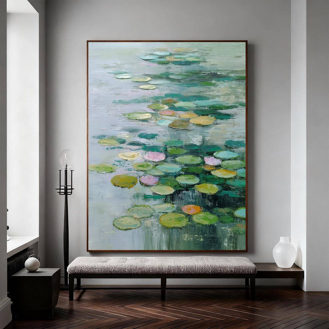 Original Water Lily Oil Painting, Hand Painted Lotus Pond Wall Art ...
