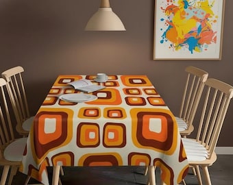 Tischdecke - 70er Jahre - orange Retro-Design - Perfekt für Deine Party