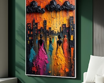 African Village Women Canvas Painting, Colorful Traditional Dress Wall Art, Modern African Culture Decor, Vibrant Wall Art, Unique Gift