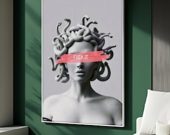 Medusa Modern Canvas Art, Bold Contemporary Greek Mythology Art Print, Edgy Minimalist Woman Artwork, Black White Poster, Art Gift Idea