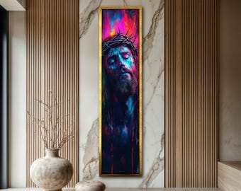 Jesus Dornenkrone Leinwand Gemälde, lebendige Neon christliche Wandkunst, spirituelles Geschenk für Zuhause, modernes religiöses Kunstwerk, Flur Dekor