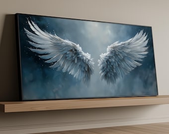 White Angel Wings Canvas Painting, Serene Spiritual Wall Art, Heavenly Feather Print, Celestial Gift for Home Decor, Ready to Hang