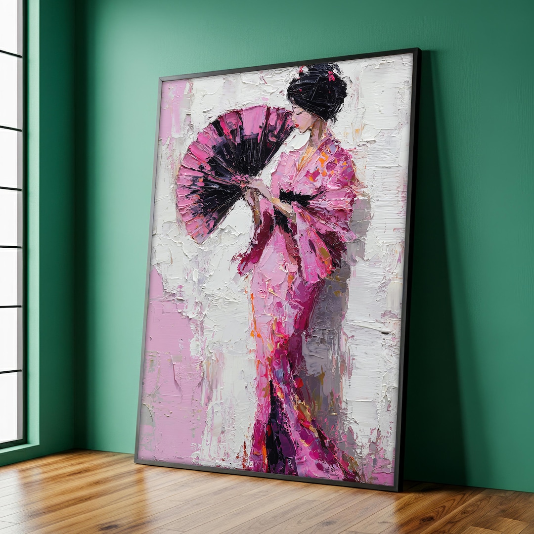Oriental Beauty Canvas Print, Elegant Woman With Fan Wall Art, Japanese ...