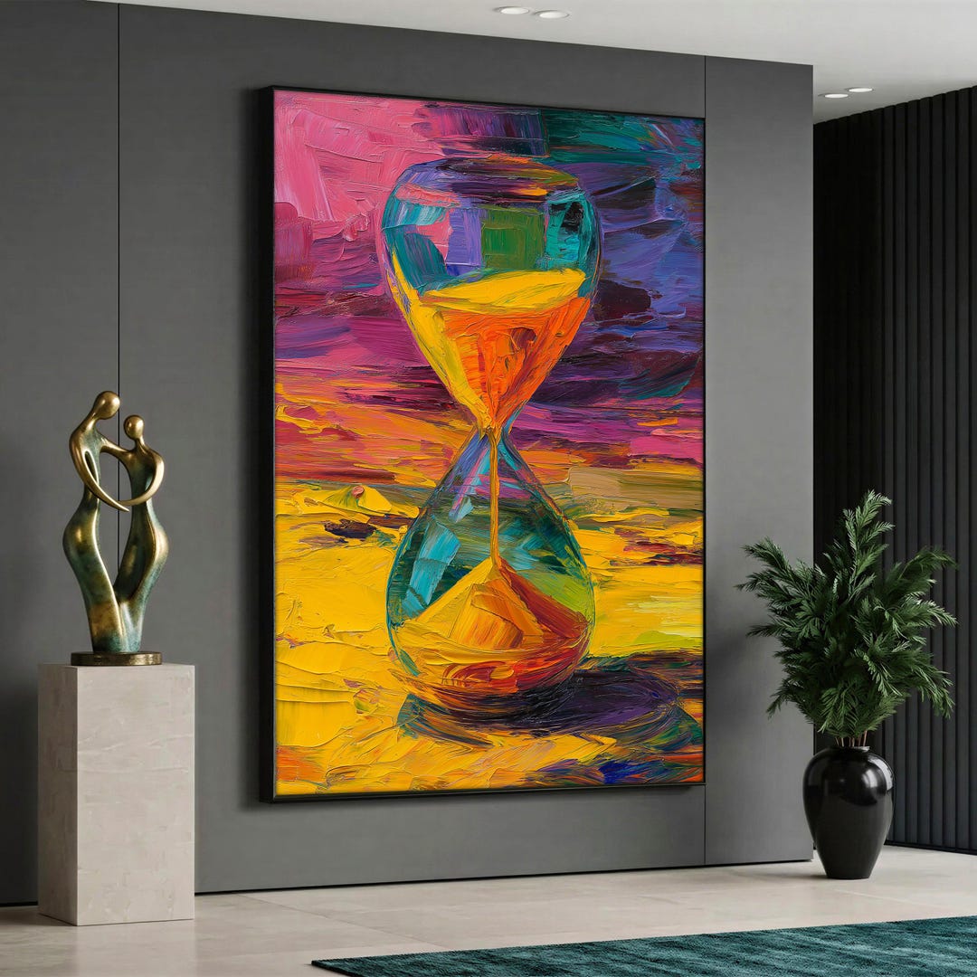 Hourglass Canvas Wall Decor, Colorful Abstract Time Painting, Modern ...