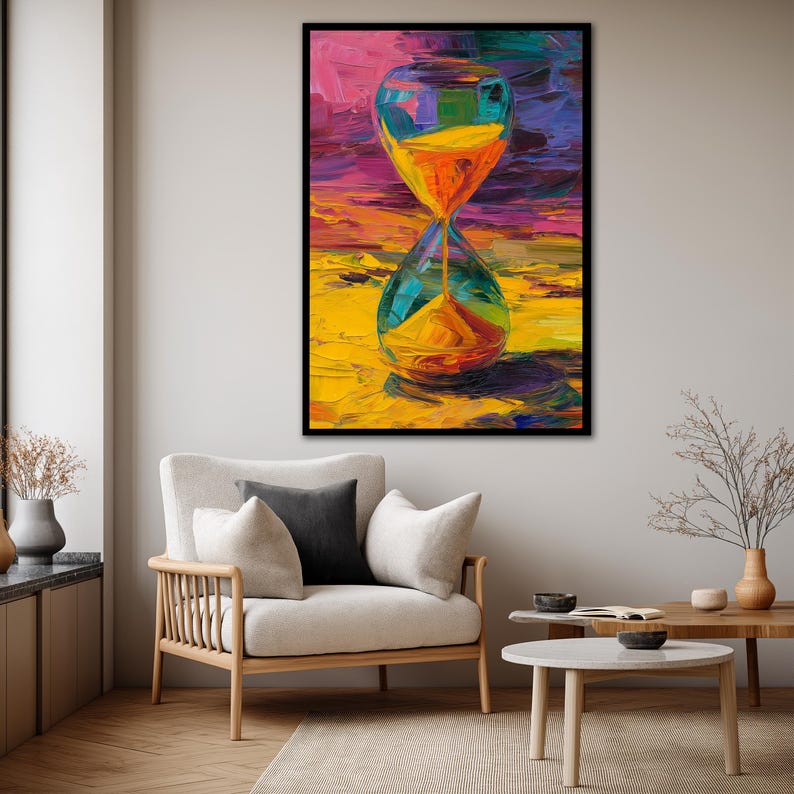 Hourglass Canvas Wall Decor, Colorful Abstract Time Painting, Modern ...