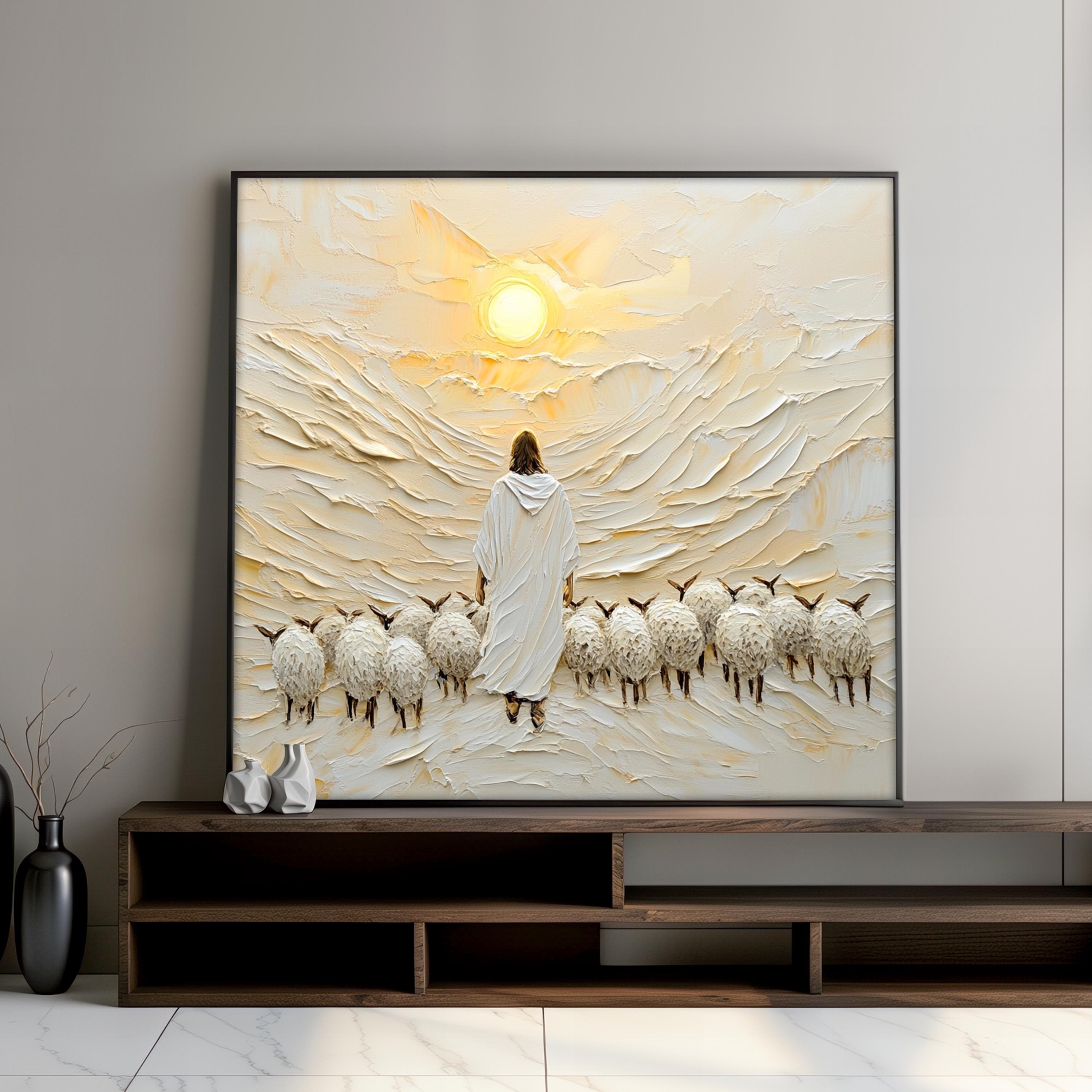 Jesus Walking With Sheep Canvas Print, Christian Wall Art With