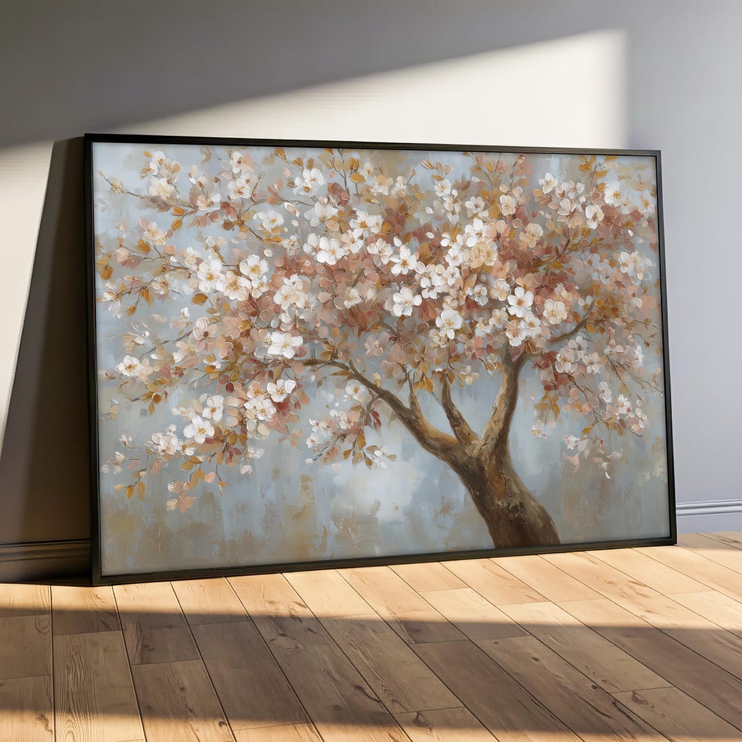 Cherry Blossom Tree Canvas Painting, Romantic Floral Wall Art Print ...