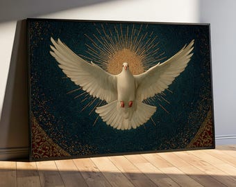 Dove canvasprint goddelijke heilige geest, christelijk mozaïek kunst aan de muur, spiritueel cadeau, blauw goud religieus kunstwerk voor thuis, interieur