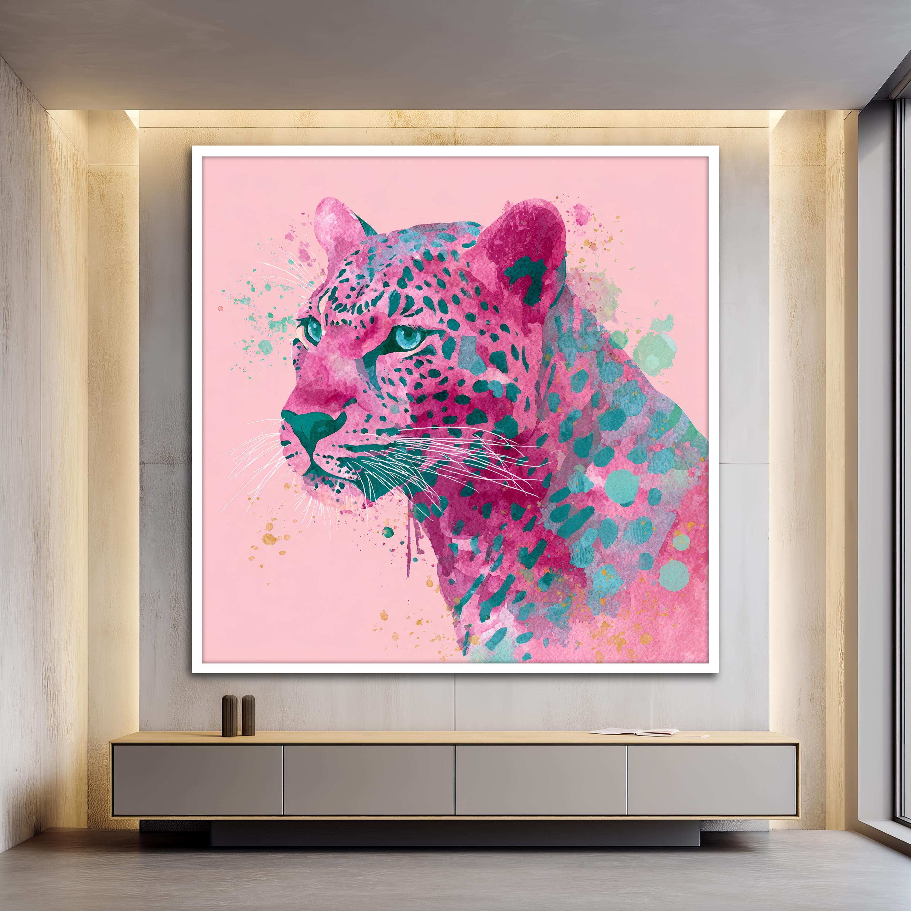 WCS ART PRINT アートプリント　有明 Leopard Canvas Print, Vibrant Pink and Teal Animal Art, Color