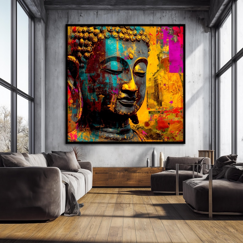 Colorful Buddha Face Canvas Print, Pop Art Style Wall Decor, Vibrant ...