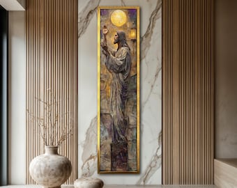 Jesus Leinwand Lange, dünne Wandkunst, vertikales religiöses Kunstwerk für Wohnkultur, christliches Wohndekor, fertig zum Aufhängen, religiöses Kunstgeschenk