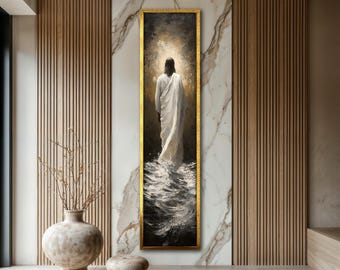 Jesus Leinwandkunst Auf dem Wasser gehen, spirituelle christliche Wandkunst, hohe religiöse Leinwand, auf Glauben basierendes Wohndekor, Geschenk für den Gebetsraum