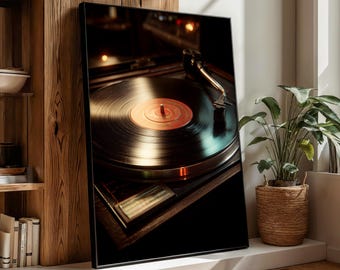 Vintage Turntable Canvas Painting, Retro Vinyl Record Wall Art, Music Lover Decor, Classic Sound Aesthetic, Ready to Hang Art