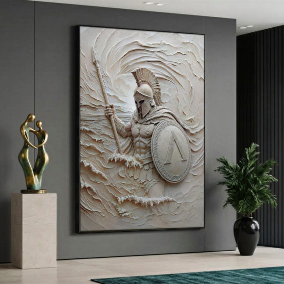 Spartan Warrior Canvas Painting, Greek Soldier Wall Art, Ancient Battle Poster Print, Gladiator Decor, Mythology Artwork, Home Decoration
