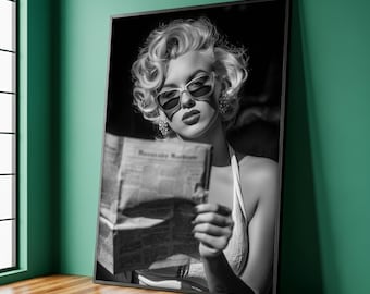 Coolt Marilyn Monroe-konsttryck, svartvit retro-kanvastavla, vintage Hollywood-väggdekor, glamouröst porträttkonstverk, perfekt present