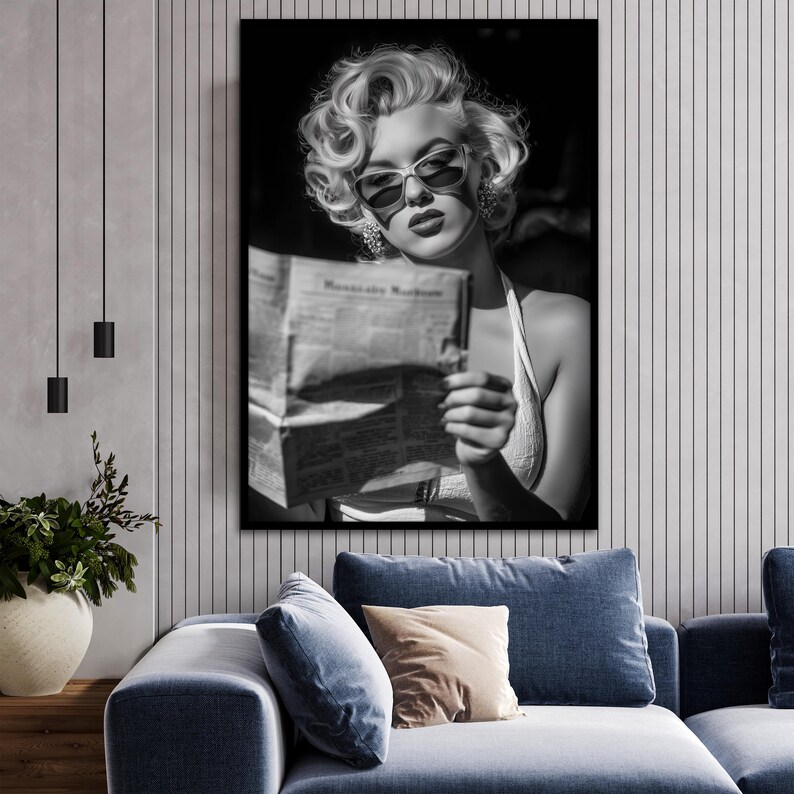 Cool Marilyn Monroe Art Print, Black and White Retro Canvas Painting ...