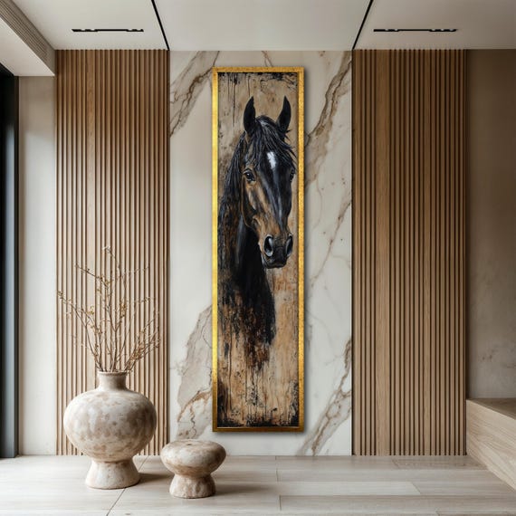 Majestic Horse Canvas Painting, Rustic Equestrian Wall Art for Living Room, Farmhouse Animal Gift, Western Style Decor, Narrow Hallway Art
