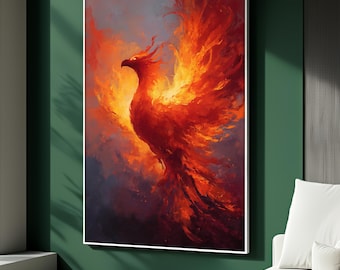 Phoenix Canvas Painting, Fiery Mythical Bird Wall Art, Rising Flame Artwork with Bold Colors, Modern Home Decor, Unique Gift