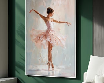 Elegant Ballet Dancer Canvas Painting, Soft Pink Abstract Dance Decor, Ballerina Wall Art, Graceful Art Print for Home, Perfect Gift