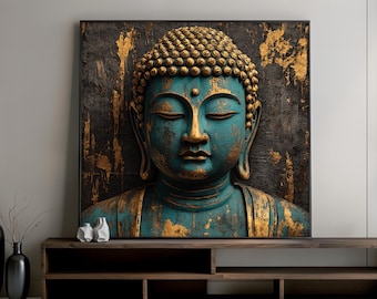Teal and Gold Buddha Canvas Art, Serene Zen Wall Art, Asian Spiritual Print, Tranquil Home Decor, Buddha Meditation Decor, Perfect Gift