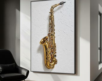 Gold Saxophone Canvas Print, Realistic Music Instrument Wall Art on White Background, Jazz Lover Modern Decor, Gift for Music Lovers