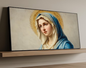Virgin Mary Canvas Painting, Blessed Mother Wall Art, Catholic Religious Decor, Holy Mary Gift for Christian Homes