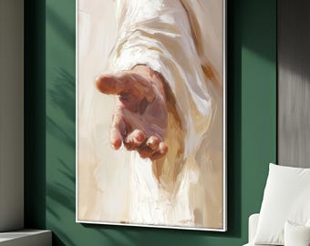Divine Hand Canvas Painting, Jesus Hand Reaching Wall Art, Minimal Christian Home Decor, Peaceful Spiritual Artwork, Faith Gift