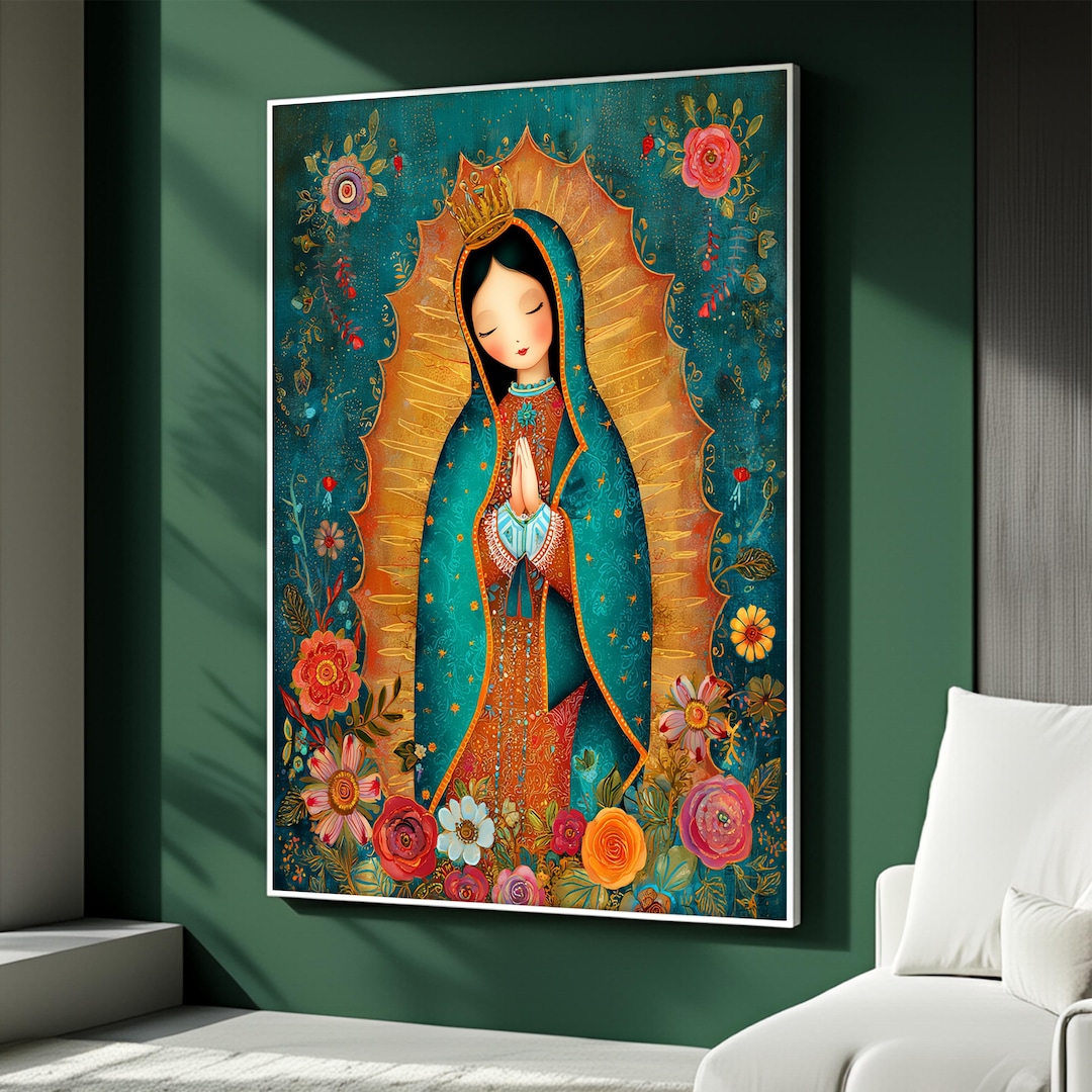 Virgin Mary Canvas Painting, Our Lady of Guadalupe Wall Art, Colorful ...