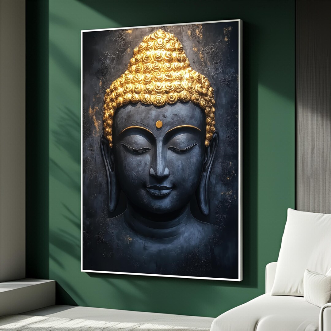 Dark Blue and Gold Buddha Canvas Painting, Luxury Zen Wall Art for ...