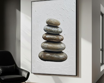 Zen Stone Stack Canvas Print, Minimalist Calm Rock Wall Art, Modern Neutral Home Decor, Spa Meditation Art Decor, Zen Art Gift