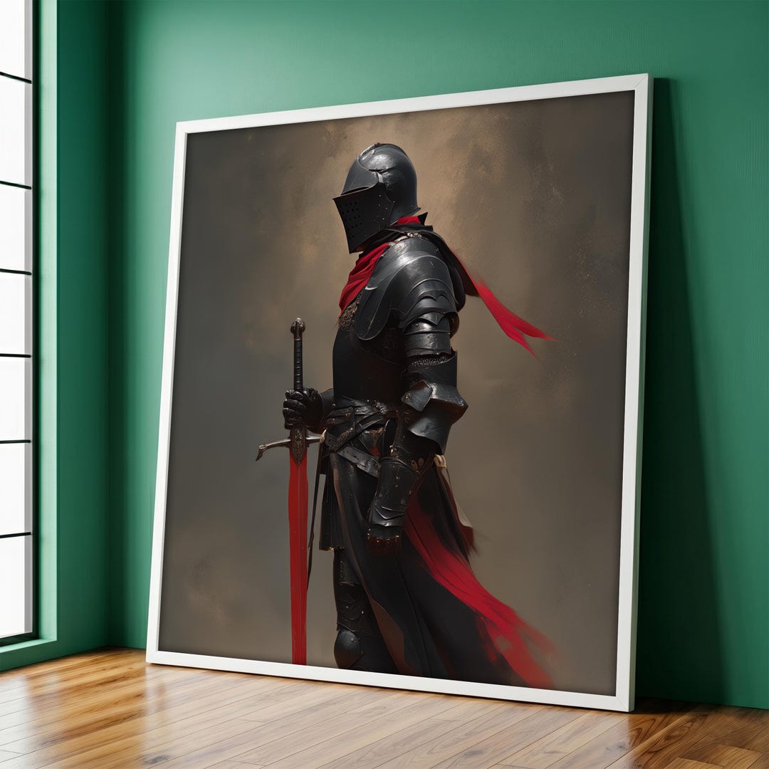 Black Knight Canvas Wall Art, Dark Armor Painting, Minimal Warrior ...
